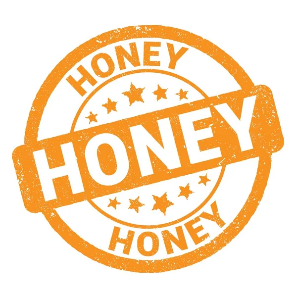 Honey Tekst Napisany Pomarańczowym Znaczku Grungy — Zdjęcie stockowe