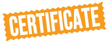 Turuncu zig-zag mühür işareti üzerine yazılmış CERTIFICATE metin.