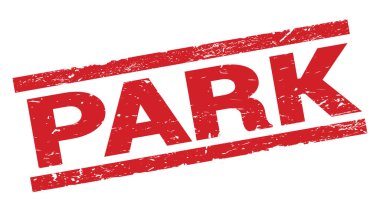 Kırmızı dikdörtgen pul işareti üzerine yazılmış PARK metni.