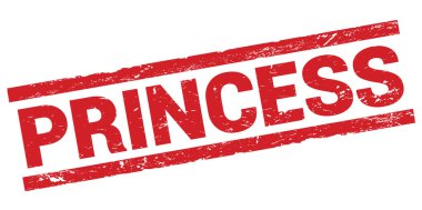 PRINCESS text written on red rectangle stamp sign.