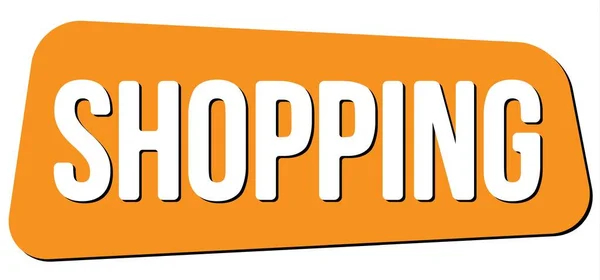 Shopping Tekst Napisany Pomarańczowym Znaku Znaczka Trapezowego — Zdjęcie stockowe