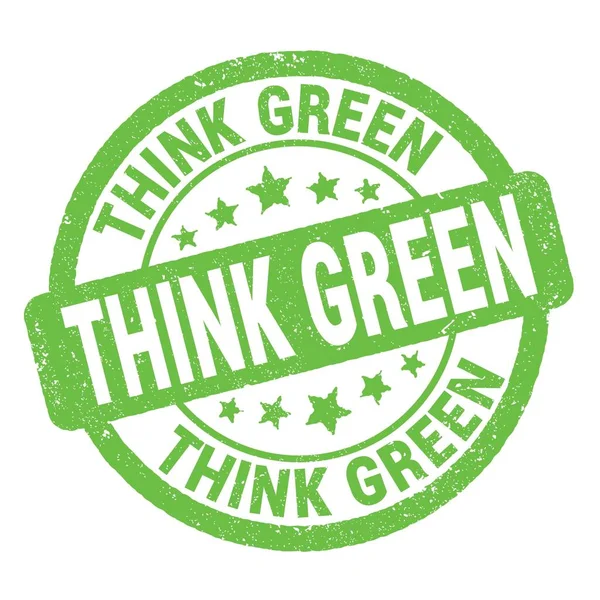Текст Think Green Написаний Зеленому Гранжевому Знаку Марки — стокове фото