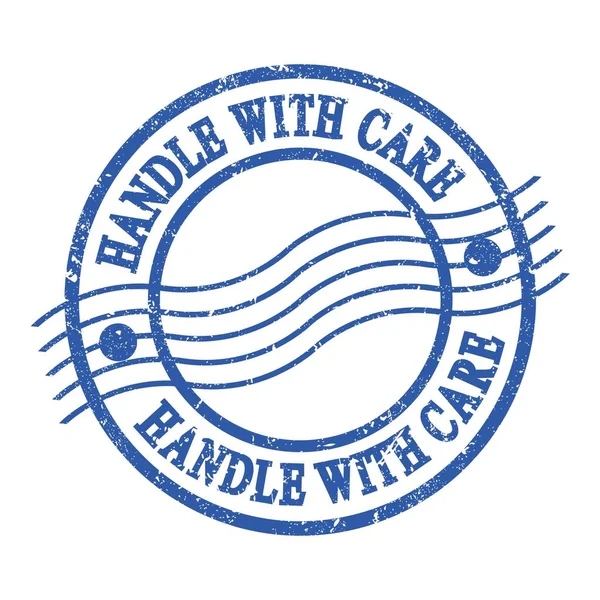 Handle Met Care Tekst Geschreven Blauwe Grungy Postzegel — Stockfoto