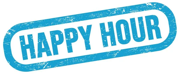 Happy Hour Napis Niebieskim Prostokątnym Znaku Znaczka — Zdjęcie stockowe