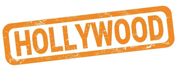 Hollywood Text Geschrieben Auf Orangefarbenem Stempelschild — Stockfoto