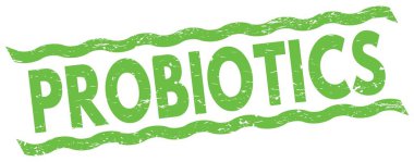Yeşil çizgiler işareti üzerine yazılmış PROBIOTICS metni.