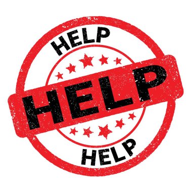 Kırmızı-siyah grungy işareti üzerine yazılmış yardım metni.