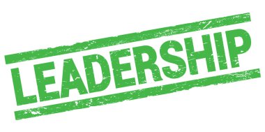 Yeşil dikdörtgen mühür işareti üzerine yazılmış Leadership metni.
