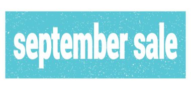 Eylül satışı metni mavi grungy pul işareti üzerine yazılmış.