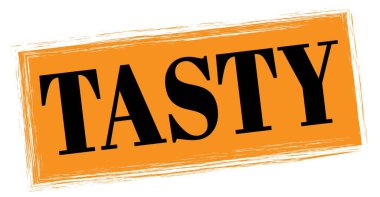 Turuncu-siyah dikdörtgen mühür işareti üzerine yazılmış lezzetli metin.