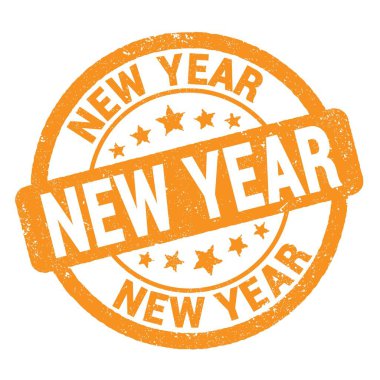 Yeni yıl metni turuncu grungy mühür işareti üzerine yazılmış..