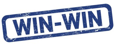 Mavi dikdörtgen mühür işareti üzerine yazılmış WIN-WIN metni.