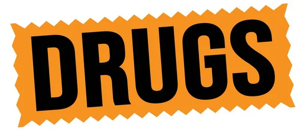 Drogas Texto Escrito Naranja Negro Zig Zag Signo Sello —  Fotos de Stock