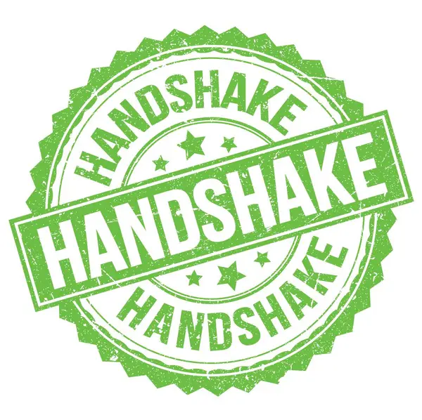 Handshake Texto Escrito Sinal Carimbo Redondo Verde — Fotografia de Stock