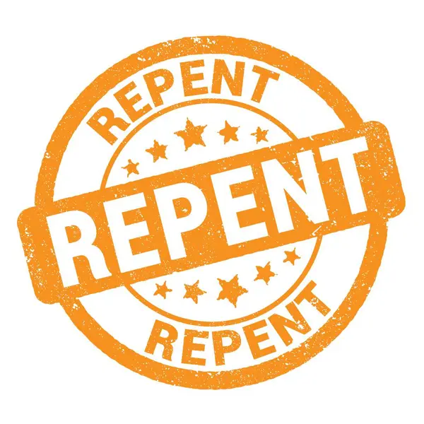 Repent Text Skriven Orange Grungy Stämpel Tecken — Stockfoto