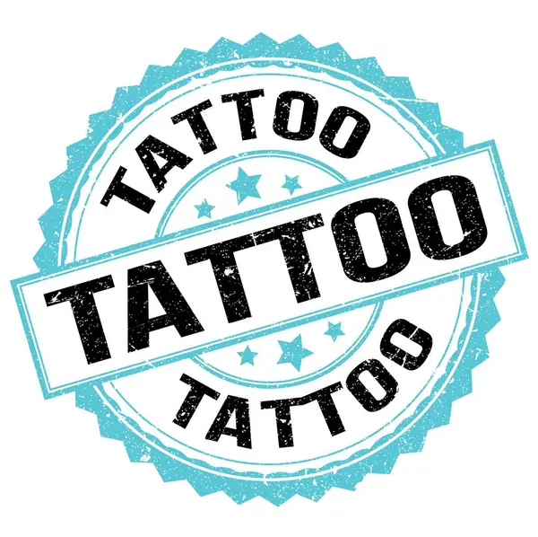 Tattoo Tekst Geschreven Blauw Zwart Rond Stempel Teken — Stockfoto