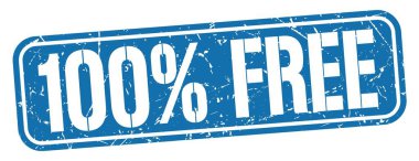 % 100 özgür metin mavi grungy mühür işareti üzerine yazılmış.