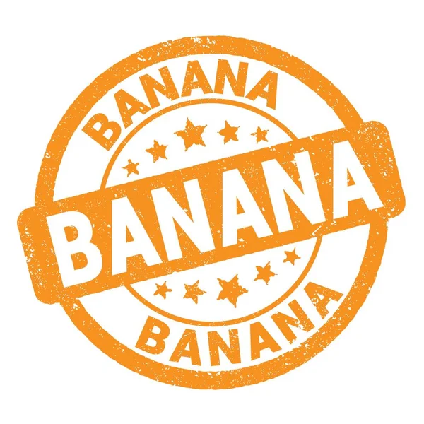 Banana Text Skriven Orange Grungy Stämpel Tecken — Stockfoto