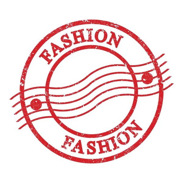 Fashion Texto Escrito Selo Postal Grungy Vermelho — Fotografia de Stock