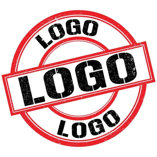 Logo Metni Kırmızı Siyah Pul Işareti Üzerine Yazılmış — Stok fotoğraf