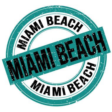 MIAMI BEACH metni mavi-siyah yuvarlak grungy işareti üzerine yazılmış