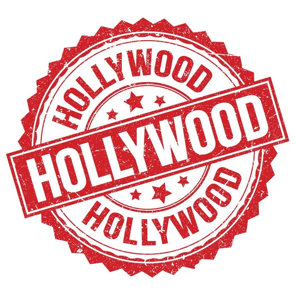 Κείμενο Hollywood Γραμμένο Κόκκινο Στρογγυλό Γραμματόσημο — Φωτογραφία Αρχείου