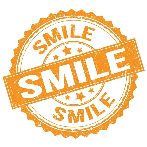 Smile Szöveg Narancssárga Kerek Bélyegzőtáblára Írva — Stock Fotó