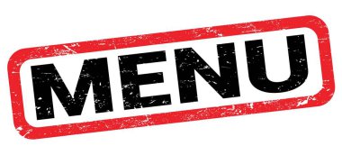 Kırmızı-siyah dikdörtgen işareti üzerine yazılmış MENU metni.