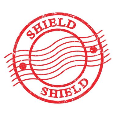 SHIELD, kırmızı grungy posta damgası üzerine yazılmış metin.