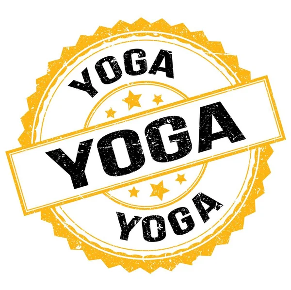 Yoga Texto Escrito Amarillo Negro Ronda Sello Signo — Foto de Stock
