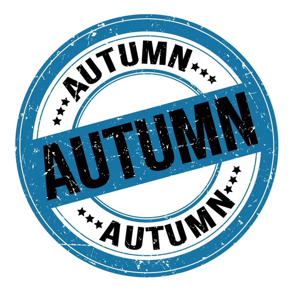 Texto Autumn Escrito Azul Negro Redondo Signo Sello Grungy —  Fotos de Stock