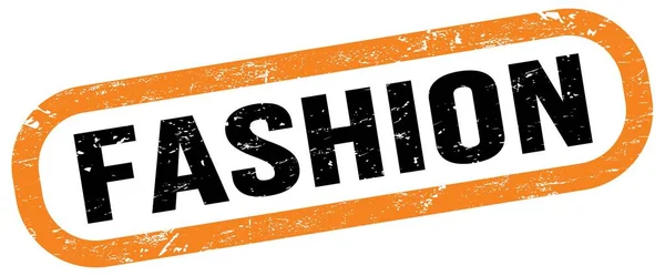 Fashion Tekst Pomarańczowo Czarnym Prostokątnym Znaku Znaczka — Zdjęcie stockowe