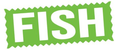 Yeşil zig-zag işareti üzerine yazılmış FISH metni.