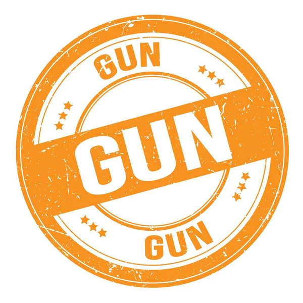 Gun Text Skriven Orange Rund Grungy Stämpel Tecken — Stockfoto