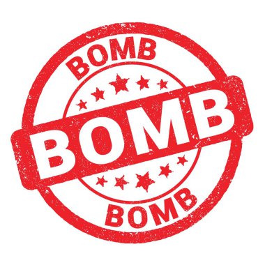 Kırmızı grungy mühür işareti üzerine yazılmış BOMB metni.
