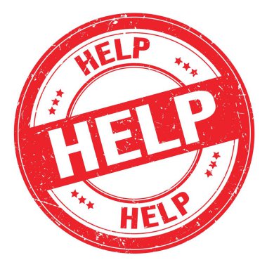 Kırmızı yuvarlak grungy işareti üzerine yazılmış yardım metni