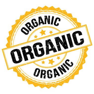 ORGANIC metni sarı-siyah yuvarlak mühür işareti üzerine yazılmış