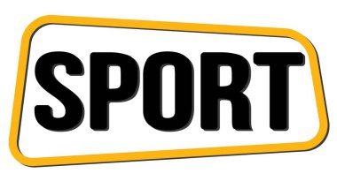 Sarı-siyah trapez damgası üzerine yazılmış spor metni.