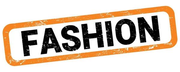Fashion Tekst Napisany Pomarańczowo Czarnym Prostokątnym Znaku Znaczka — Zdjęcie stockowe