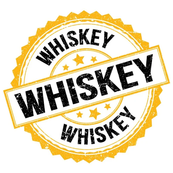 Κείμενο Whiskey Γραμμένο Κίτρινο Μαύρο Στρογγυλό Σήμα Σφραγίδα — Φωτογραφία Αρχείου