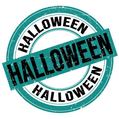 Cadılar Bayramı metni mavi-siyah yuvarlak grungy işareti üzerine yazılmış