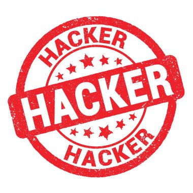 Kırmızı grungy işareti üzerine yazılmış HACKER metni.