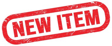 NEW ITEM, kırmızı dikdörtgen mühür işareti üzerine metin.