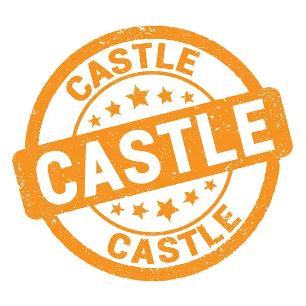 Castle Text Skriven Orange Grungy Stämpel Tecken — Stockfoto