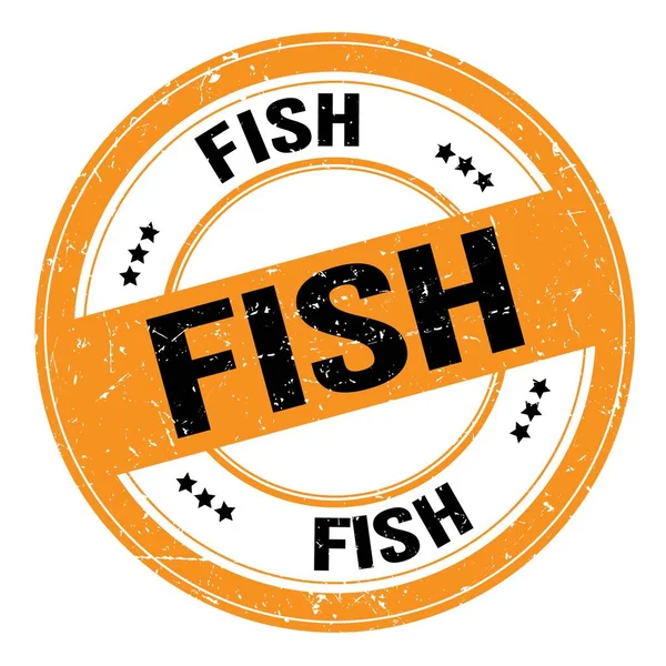 Fish Tekst Napisany Pomarańczowo Czarnym Okrągłym Tabliczce Grungy — Zdjęcie stockowe