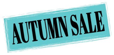 Mavi-siyah dikdörtgen damga işareti üzerine yazılmış AUTUMN satış metni.