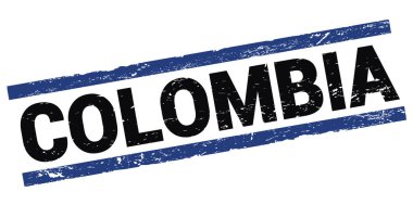 Siyah-mavi dikdörtgen işareti üzerine yazılmış COLOMBIA metni.