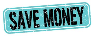 Mavi-siyah müstehcen damgasına para tasarrufu metni.