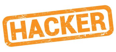 Turuncu dikdörtgen damga işareti üzerine yazılmış HACKER metni.
