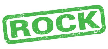 Yeşil dikdörtgen pul işareti üzerine yazılmış ROCK metni.
